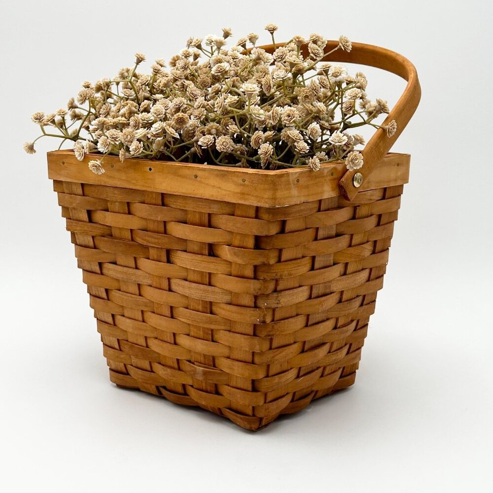 VTG Square Woven Rattan Basket with Adjustable Handle for Organization or Decor